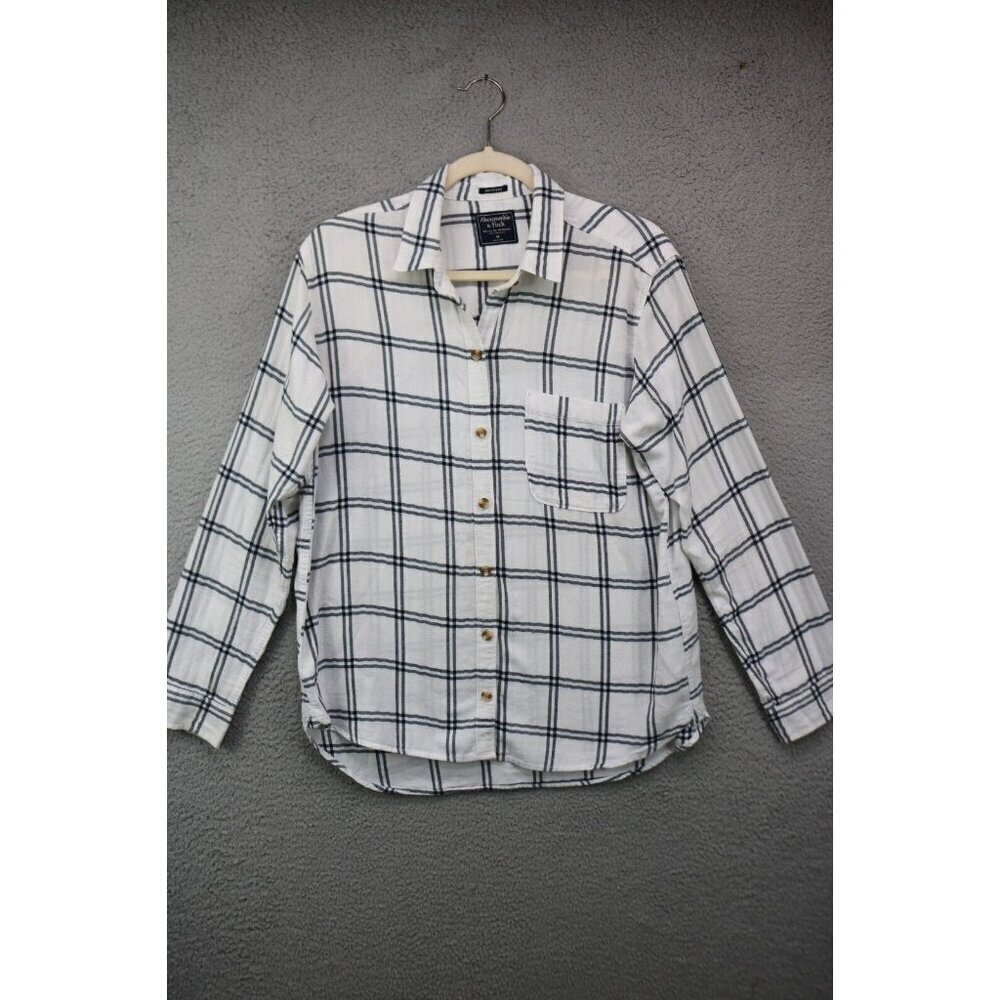 Abercrombie & Fitch Long Sleeve Boyfriend Plaid Button Up Top-Size Medium